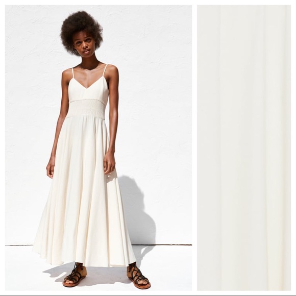 knee length dresses for ladies ZARA. Ecru-colored mixed midi dress. TS  Hibuy market